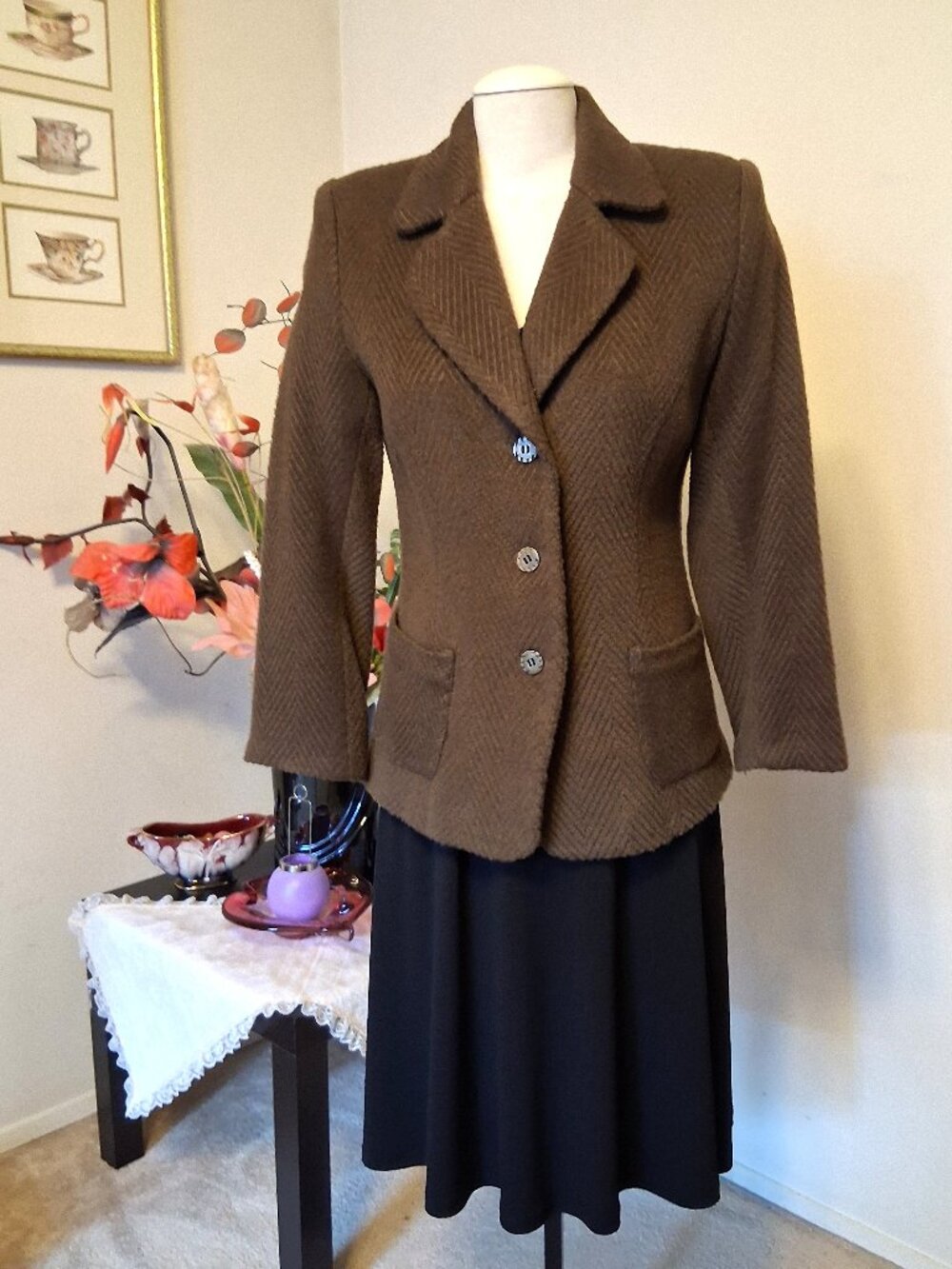 Cotton Blend Brown Lined Blazer Jacket Wrinkle Resistant Tailored Blazers Women